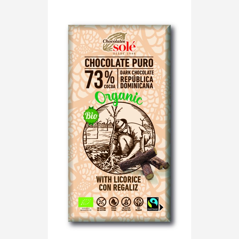 Mørk chokolade 73% m. lakrids