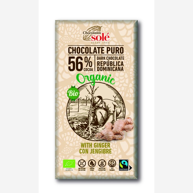 Mørk chokolade 56% m. ingefær